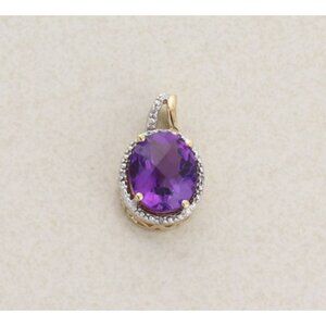Pendant Only 10k Yellow Gold Natural Amethyst & Diamond Pendant 3/4" x 1/2"
